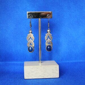 VINTAGE 925 SILVER EAR RINGS WITH LAPIS LAZULI CABOCHONS
